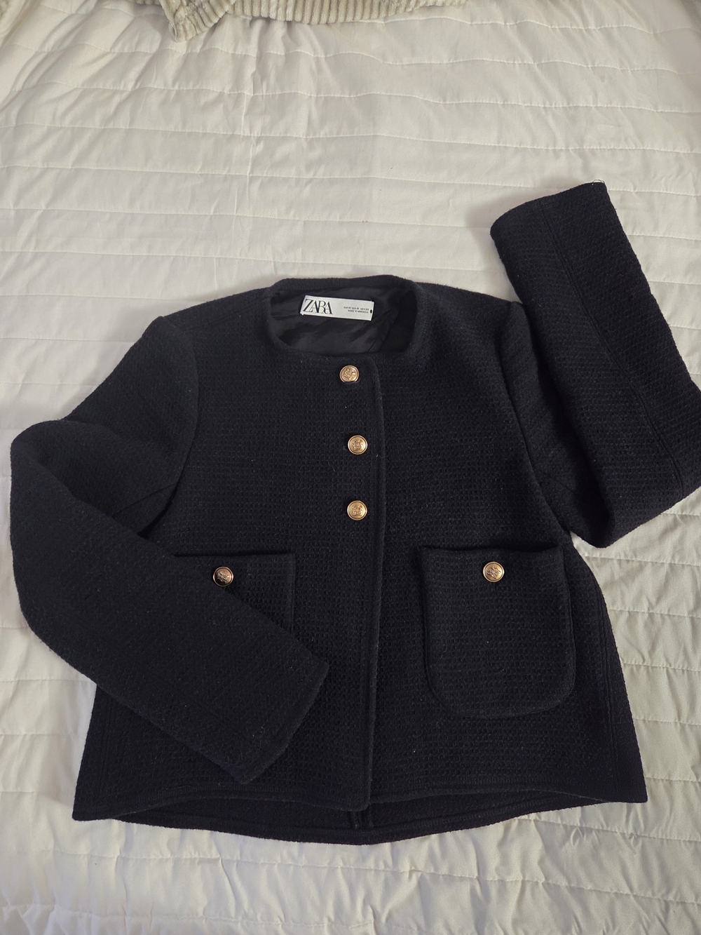 Zara Black Tweed Jacket with Gold Buttons